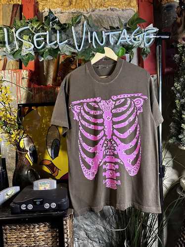Streetwear × Vintage Rare Pink Paisley Skeleton T… - image 1