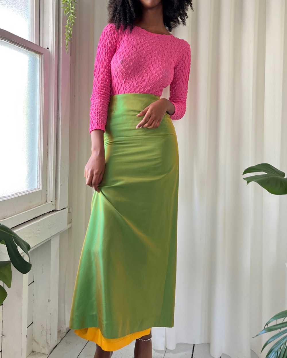 Y2K Iridescent Green Maxi Skirt - image 3