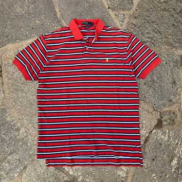 Vintage Chaps Ralph Lauren Oversized Polo Shirt 90s Striped Cotton Top 1990s  Size Medium Preppy Classic Red White Blue Black RL Cool 