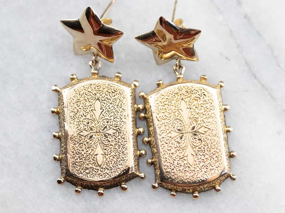 Ornate Texture Gold Drop Earrings - image 2