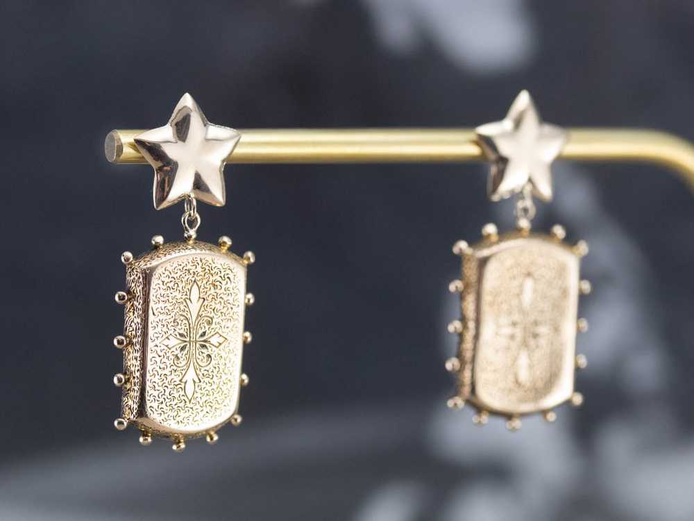 Ornate Texture Gold Drop Earrings - image 8