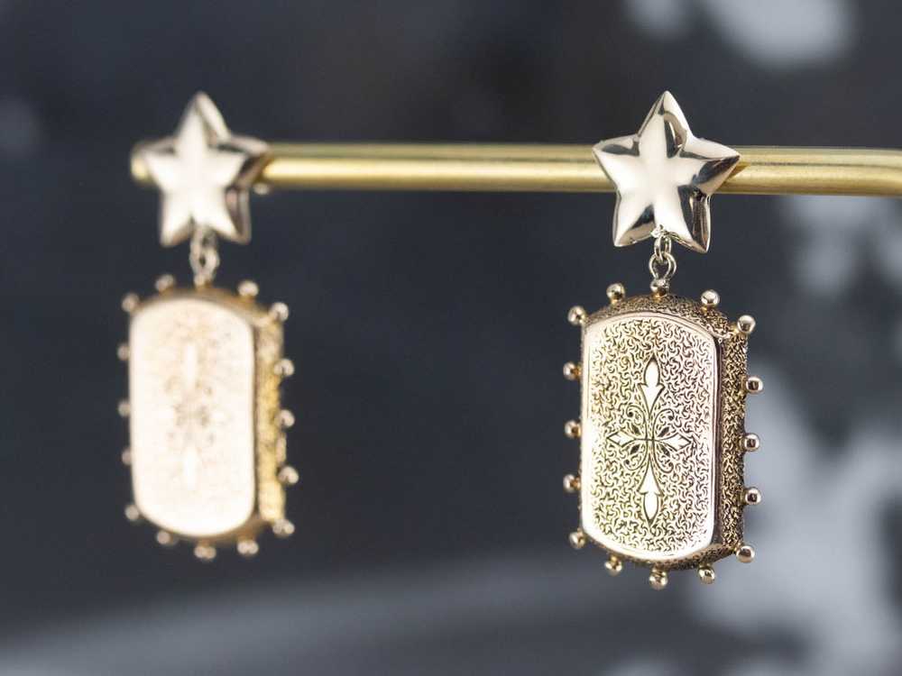 Ornate Texture Gold Drop Earrings - image 9