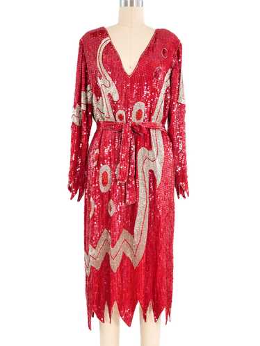 Red Sequined Silk Dress