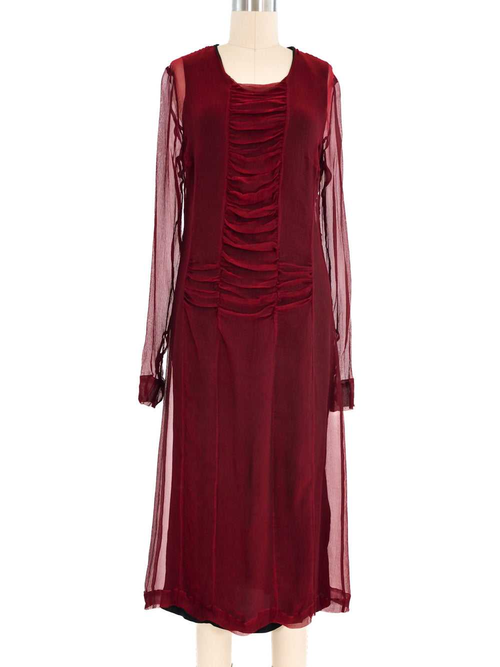 Dries Van Noten Crimson Silk Chiffon Dress - image 1