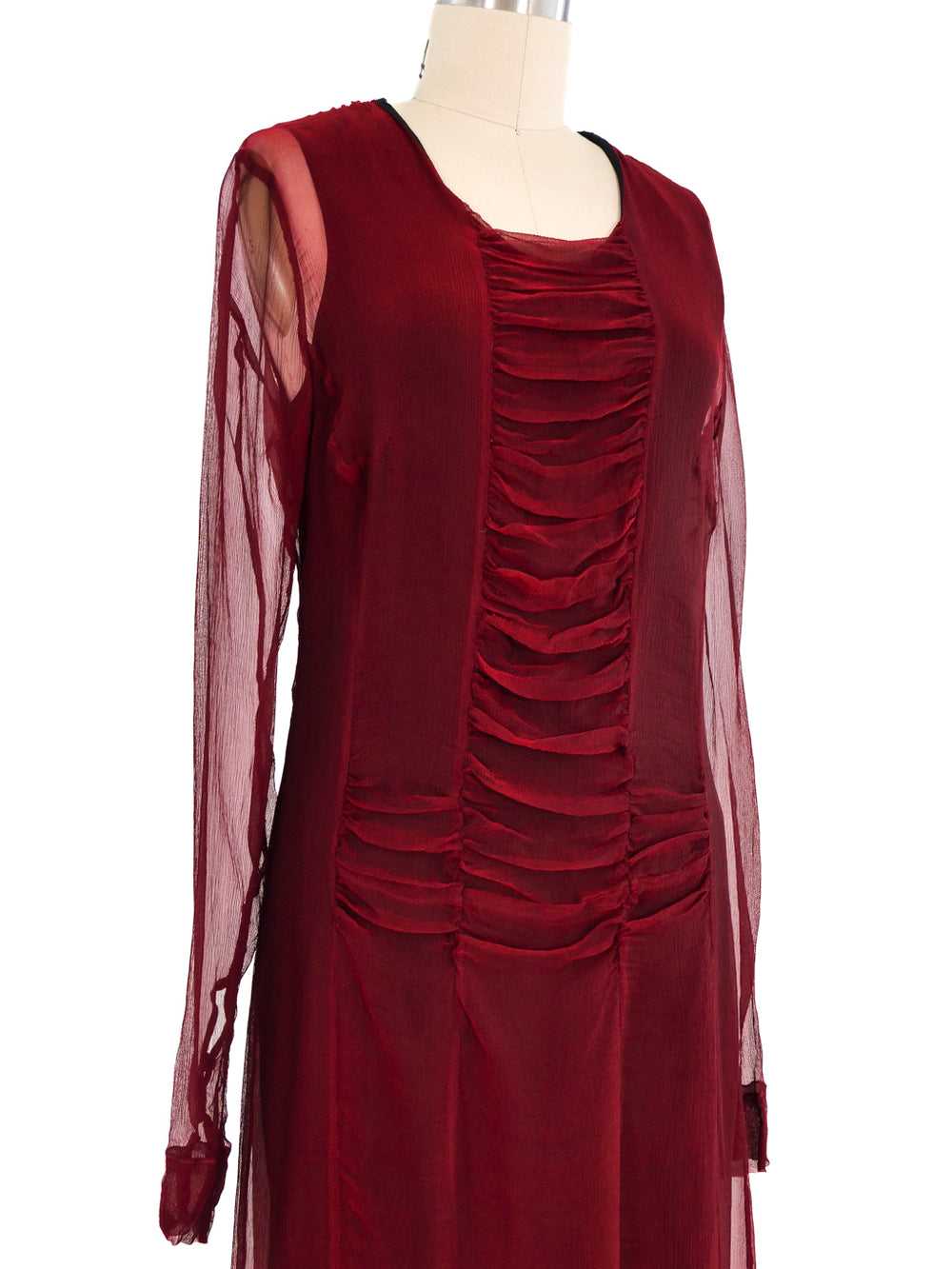 Dries Van Noten Crimson Silk Chiffon Dress - image 2