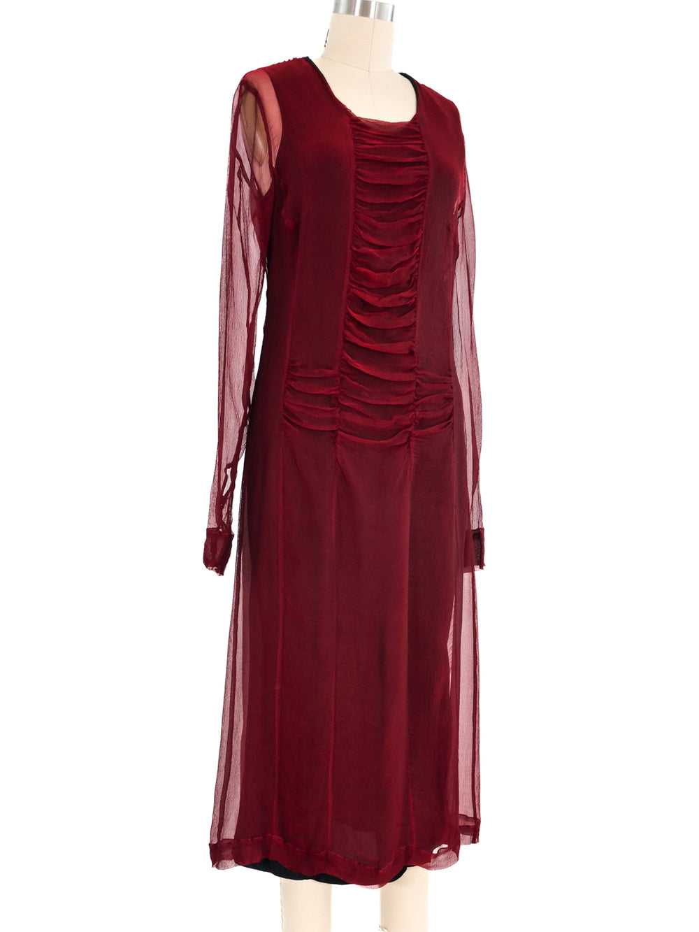 Dries Van Noten Crimson Silk Chiffon Dress - image 3