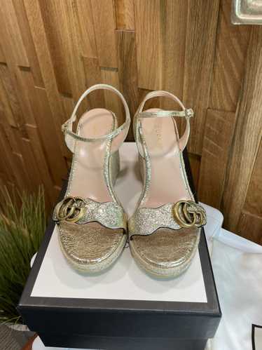 Gucci Gold Aitana Espadrille Wedge Sandal