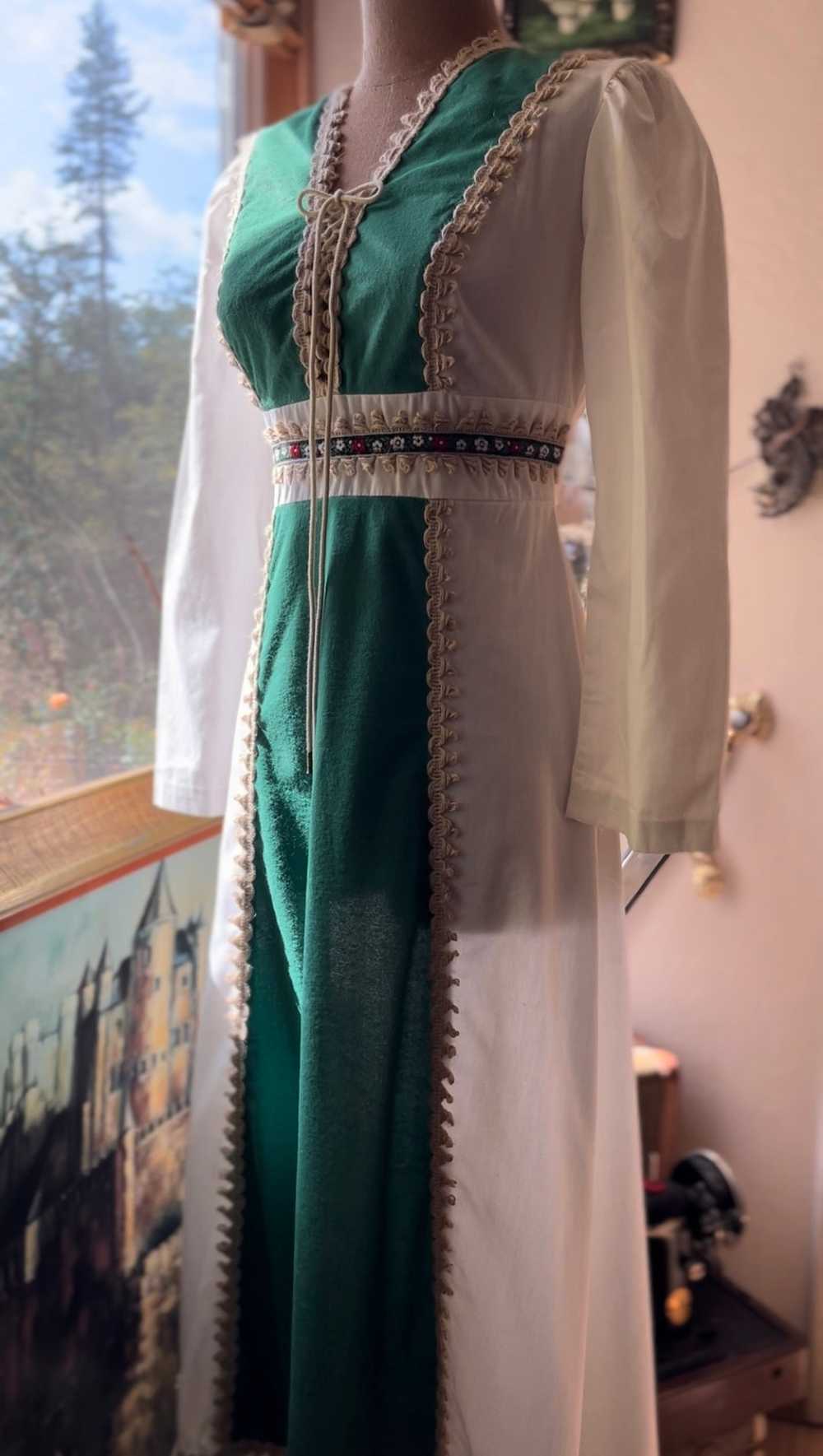 Sale~ 1970’s Vintage Medieval Green Velveteen Dre… - image 4