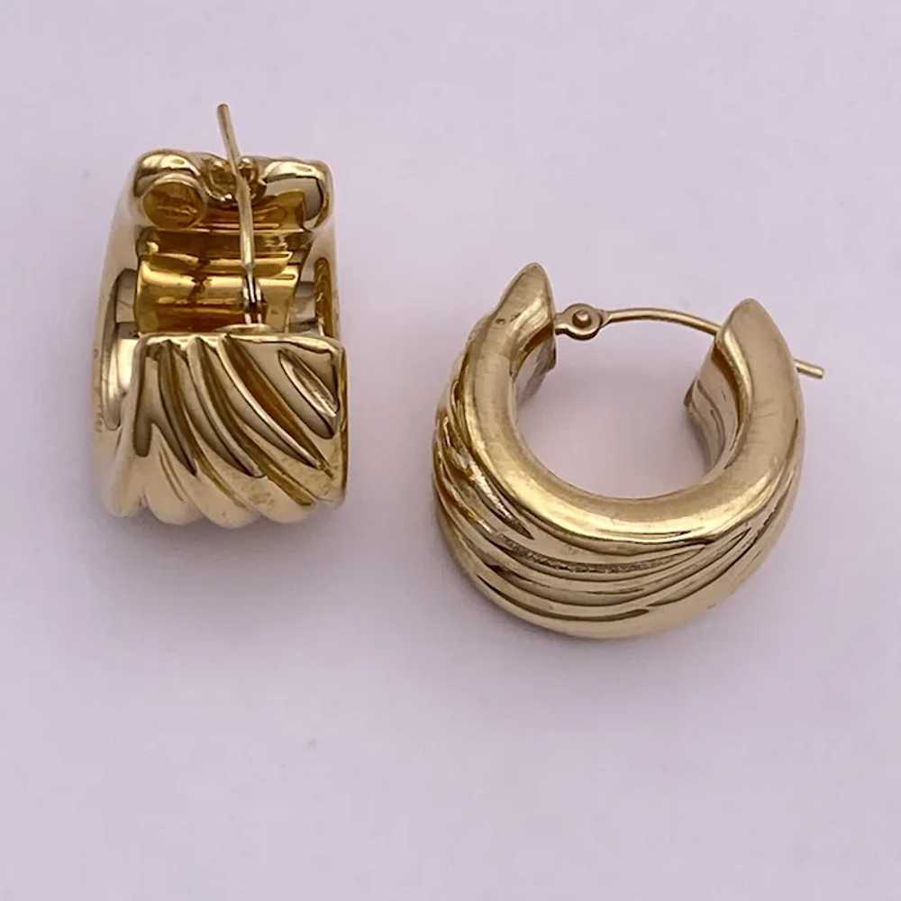 Chunky Wide Huggie Hoop Earrings 14K Gold Swirl B… - image 2