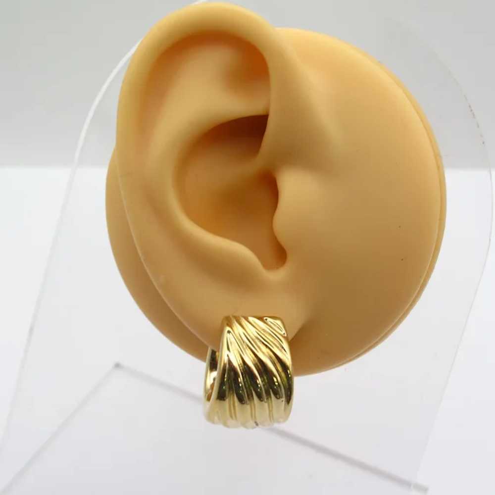 Chunky Wide Huggie Hoop Earrings 14K Gold Swirl B… - image 4
