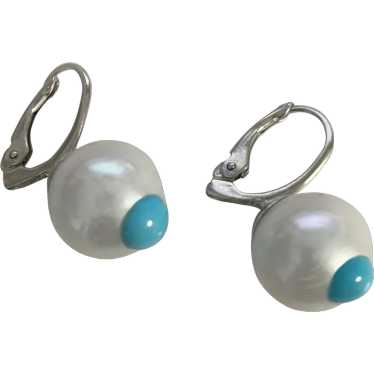 13mm Cultured Pearls, Turquoise Sterling - image 1