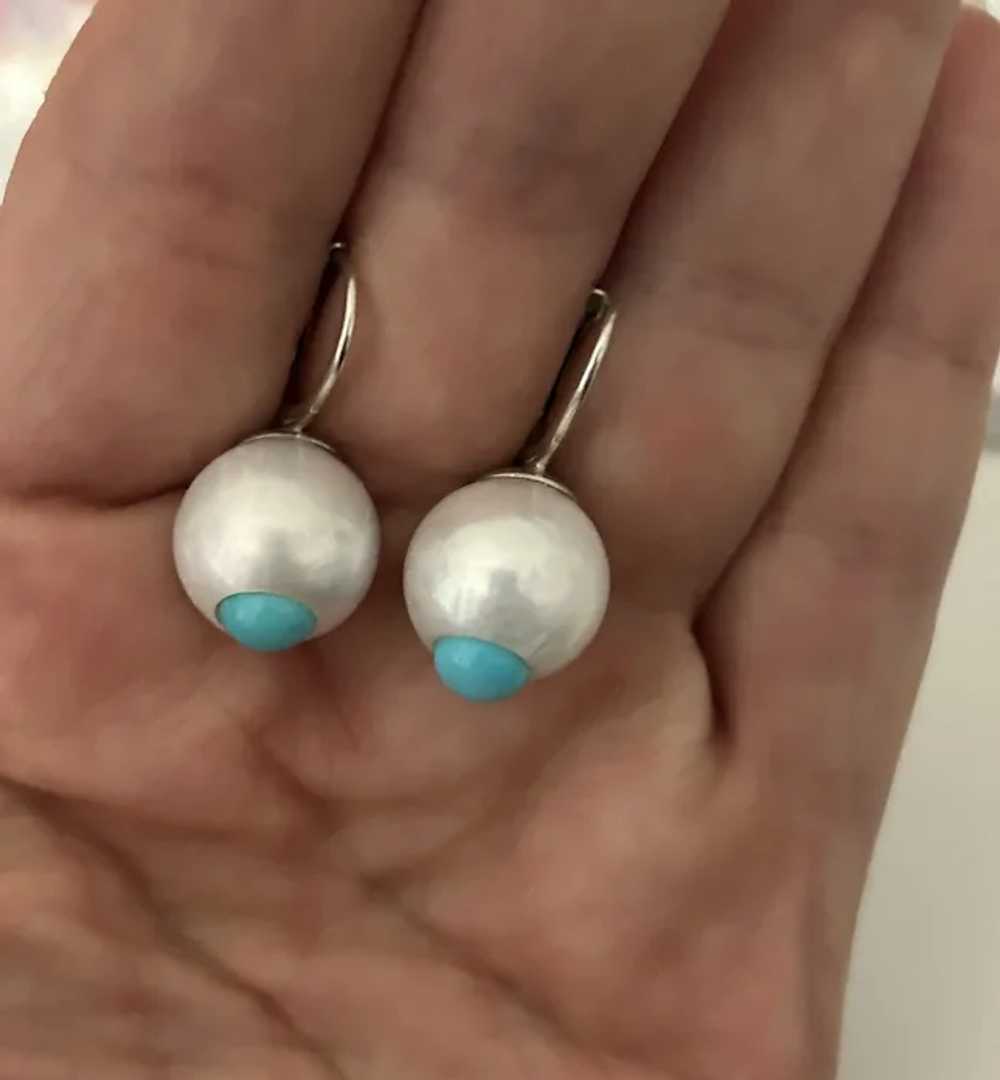13mm Cultured Pearls, Turquoise Sterling - image 2