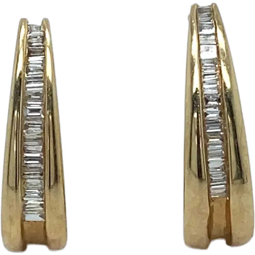 14K Yellow Gold Diamond Hoop Earring - image 1