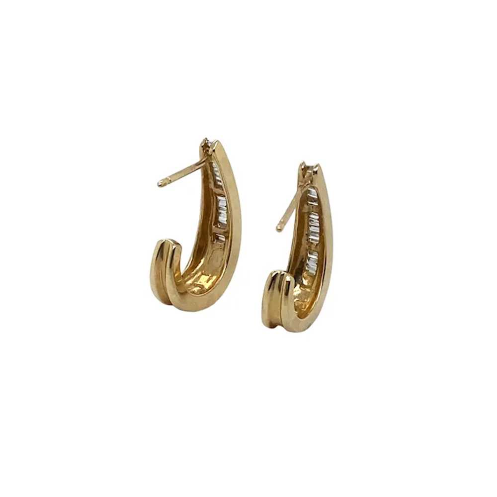 14K Yellow Gold Diamond Hoop Earring - image 3