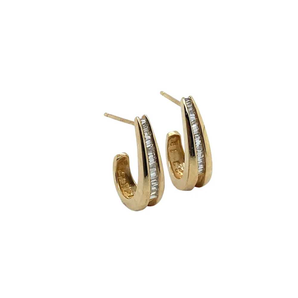 14K Yellow Gold Diamond Hoop Earring - image 4