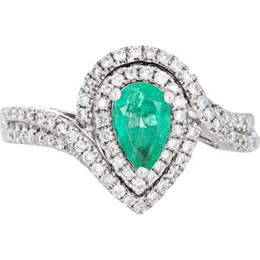 Emerald Diamond Ring Estate 14 Karat White Gold P… - image 1