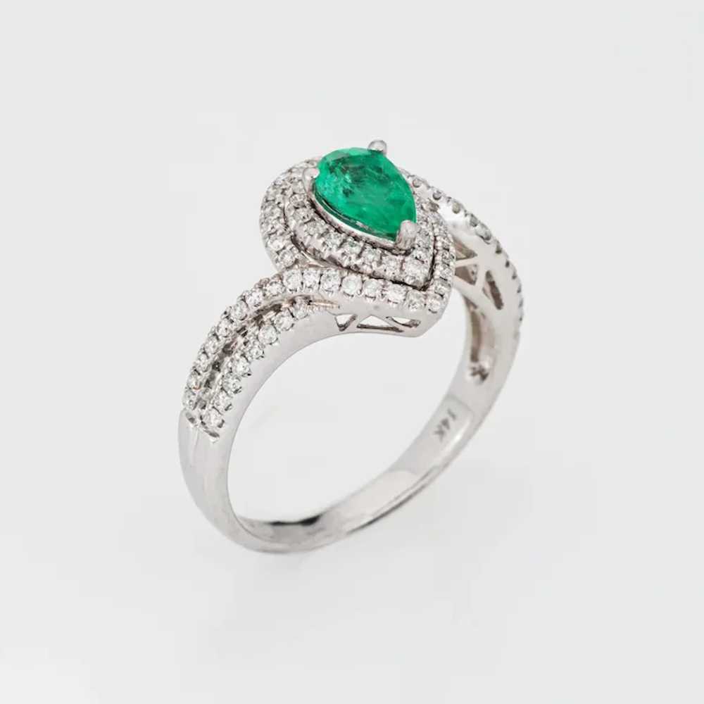 Emerald Diamond Ring Estate 14 Karat White Gold P… - image 2