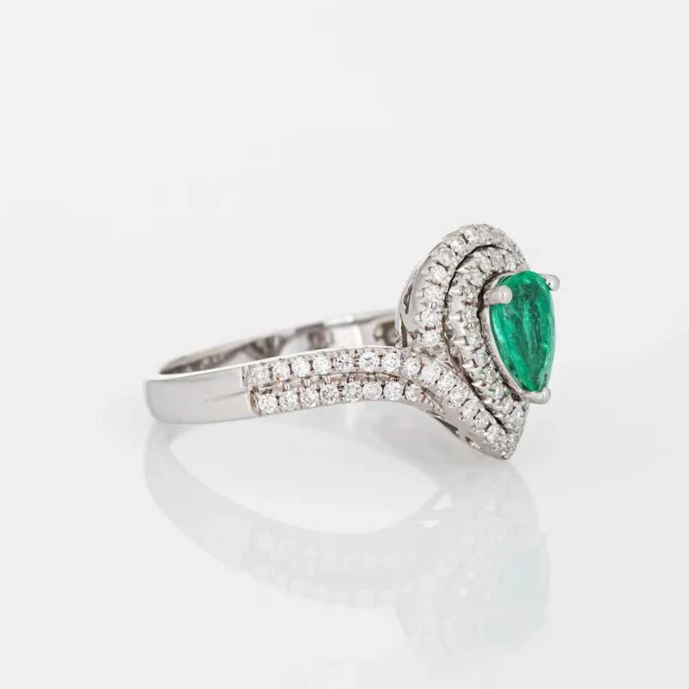 Emerald Diamond Ring Estate 14 Karat White Gold P… - image 3