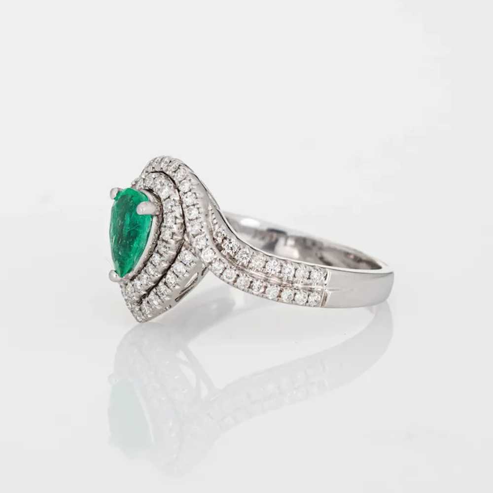 Emerald Diamond Ring Estate 14 Karat White Gold P… - image 4