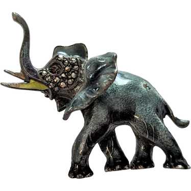 Sterling Silver Enameled Marcasite Elephant Pin