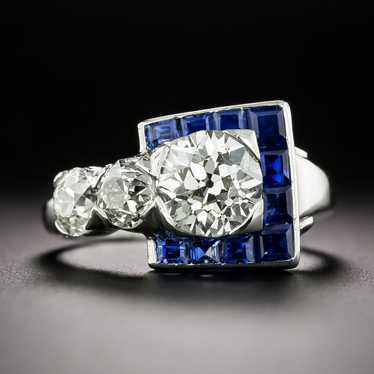 Art Deco 1.39 Carat Diamond and Sapphire Buckle Ri