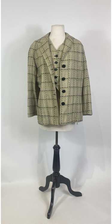 1920s Tan and Green Herringbone Wool Tweed Jacket 
