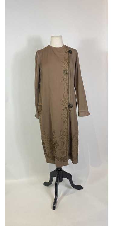 1920s Brown Wool Embroidered Duster Jacket - image 1