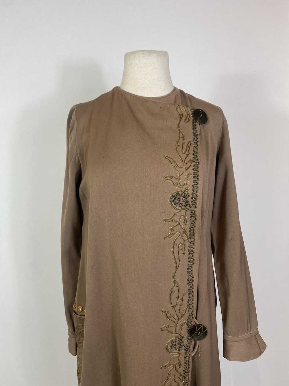 1920s Brown Wool Embroidered Duster Jacket - image 2