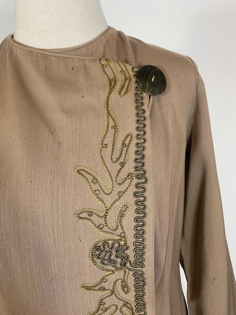 1920s Brown Wool Embroidered Duster Jacket - image 3