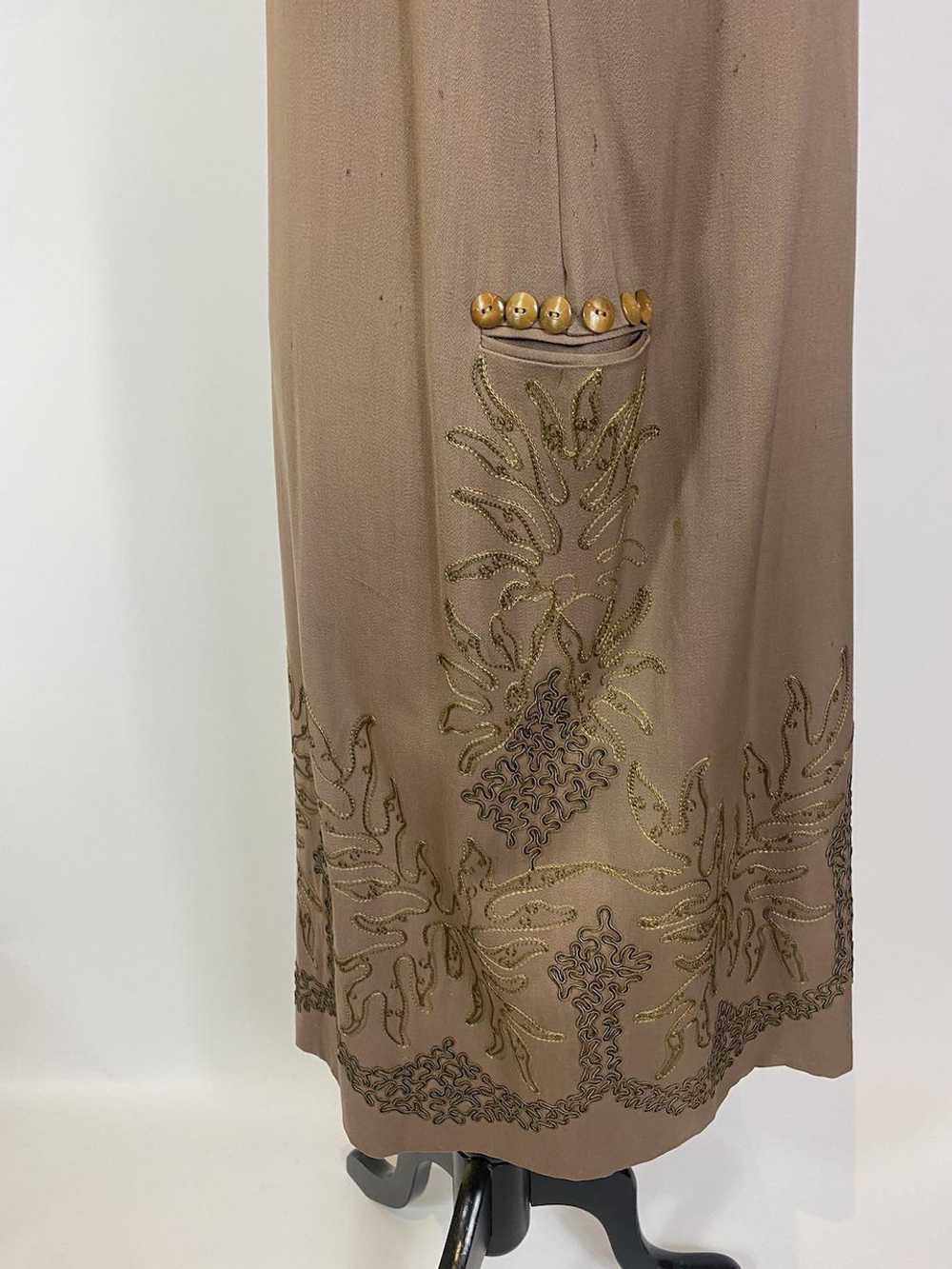 1920s Brown Wool Embroidered Duster Jacket - image 6