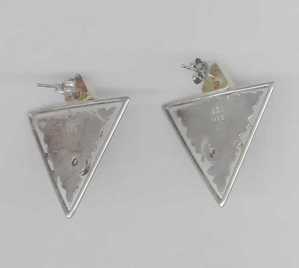 SIGNED MODERNIST Triangular Sterling Silver EARRI… - image 2