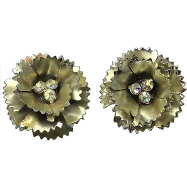 Vintage Gold Rhinestone Flower Earrings