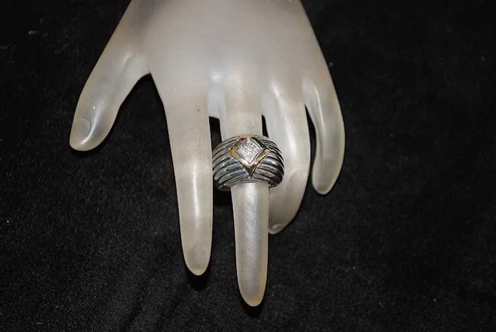 14K / Sterling Silver Italian Diamond Ring - image 2