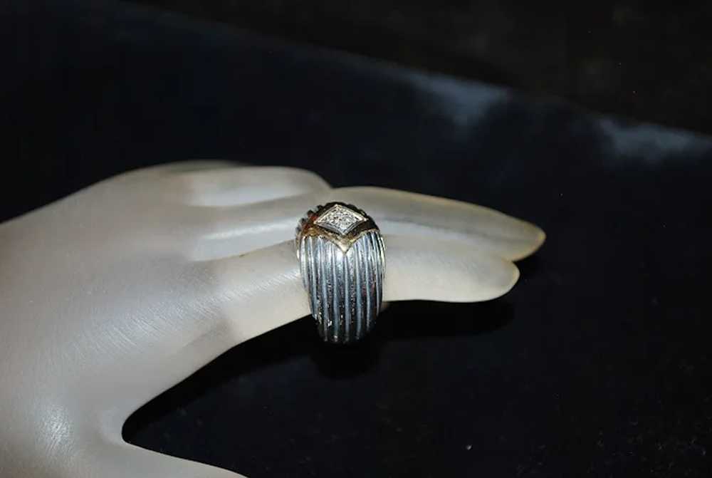 14K / Sterling Silver Italian Diamond Ring - image 3