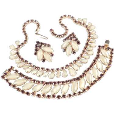 Rhinestone Opalescent Glass Cabochon Necklace Bra… - image 1