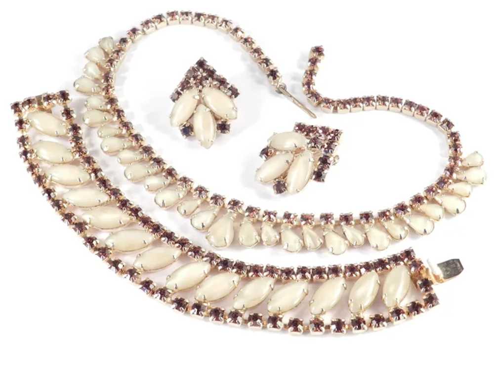 Rhinestone Opalescent Glass Cabochon Necklace Bra… - image 3