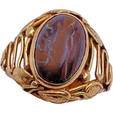 Unique Boulder Opal Handcrafted Ring 14K Gold