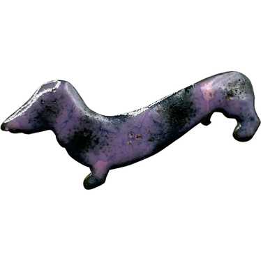 Dachshund Pin Brooch Purple & Black Enamel Over Co