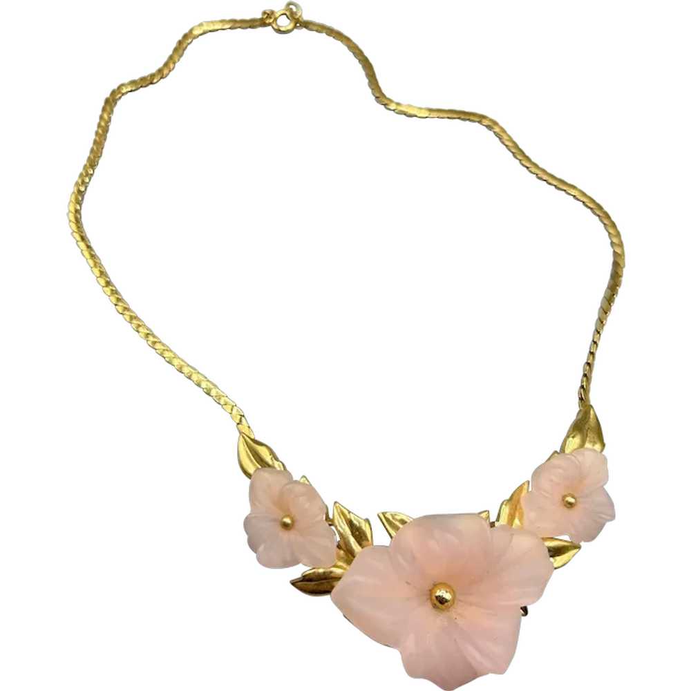 80s Trifari Necklace Pink Flower with Gold Tone C… - image 1