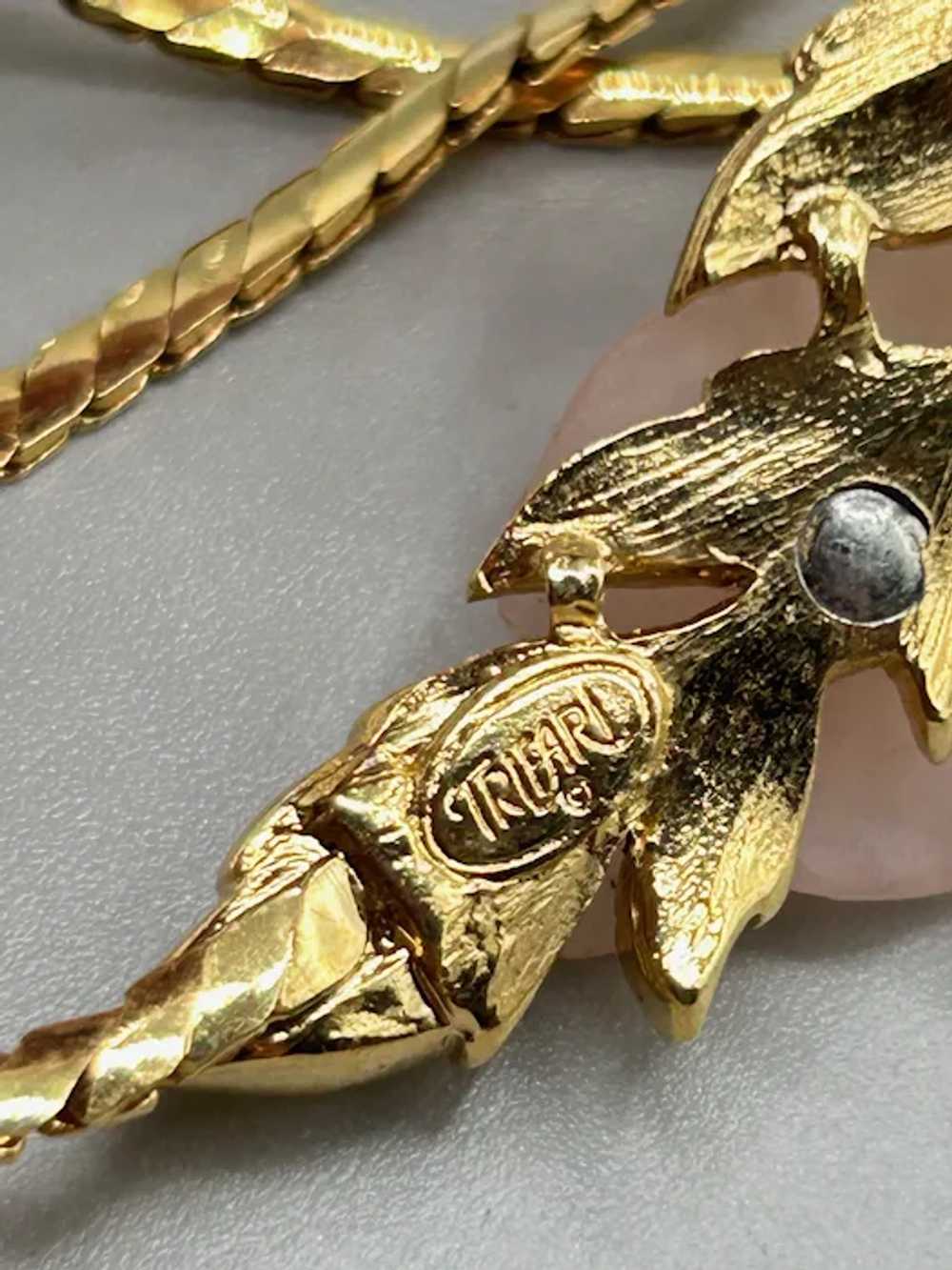 80s Trifari Necklace Pink Flower with Gold Tone C… - image 6