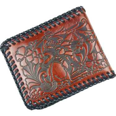 Tooled Leather Western Theme Wallet/Billfold Cowb… - image 1