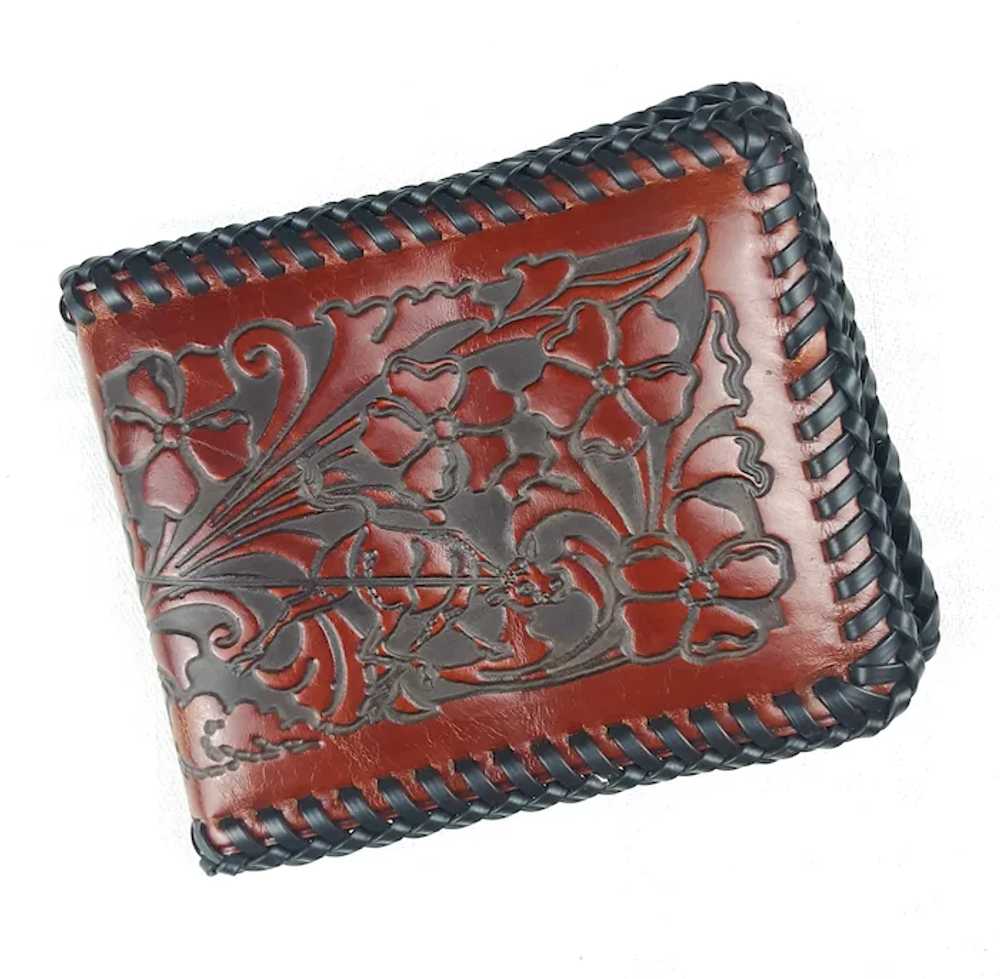 Tooled Leather Western Theme Wallet/Billfold Cowb… - image 2