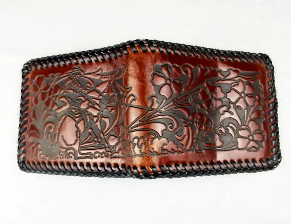 Tooled Leather Western Theme Wallet/Billfold Cowb… - image 4