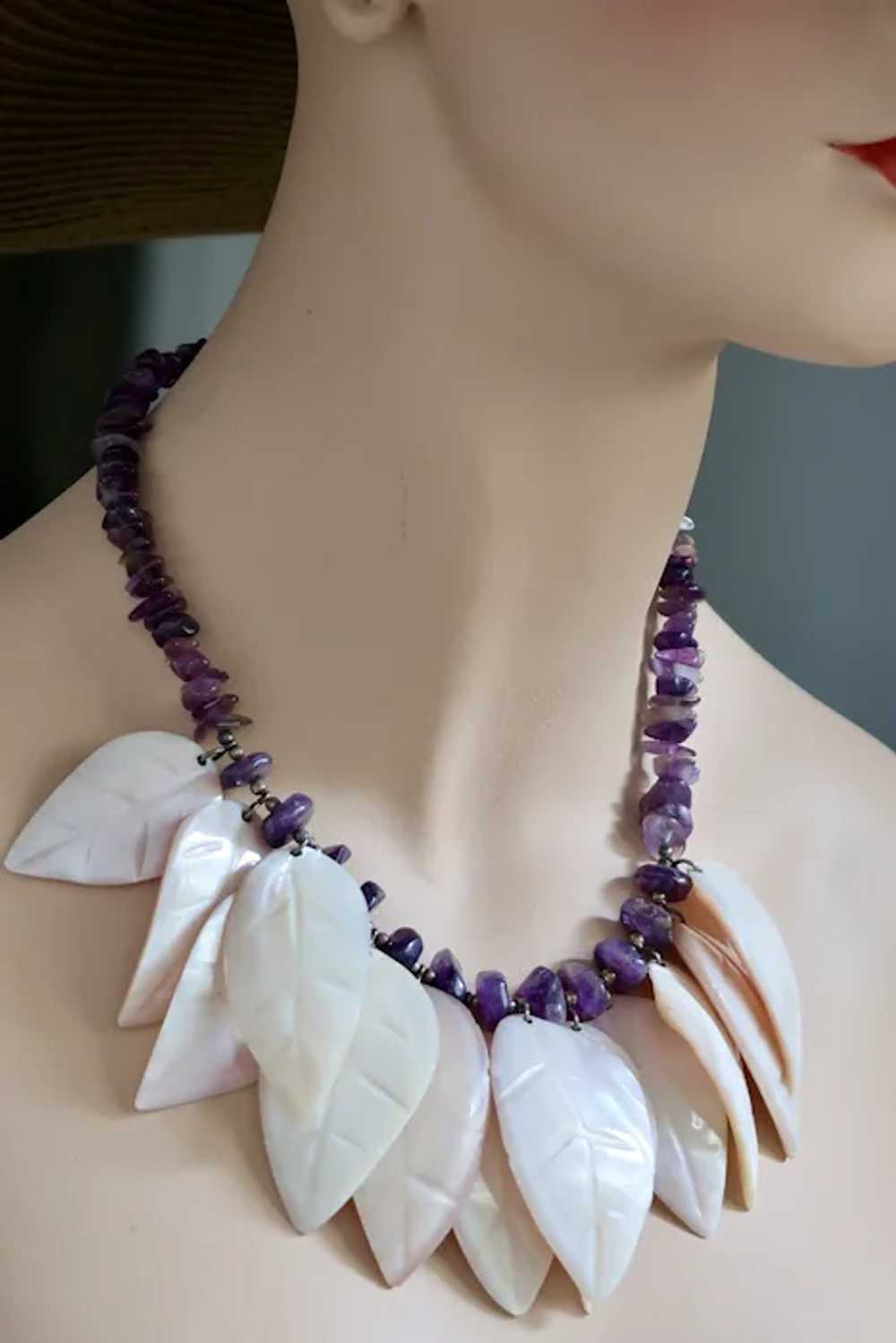 Vintage Stunning Amethyst Shell Necklace on Sterl… - image 10