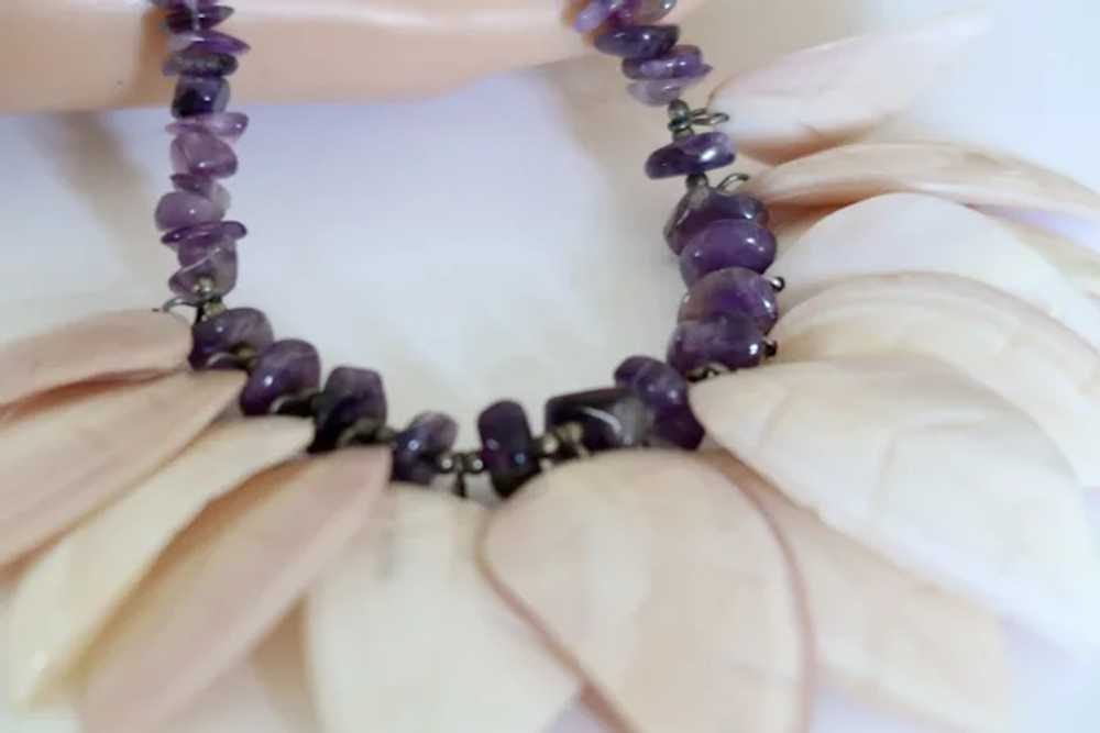 Vintage Stunning Amethyst Shell Necklace on Sterl… - image 11