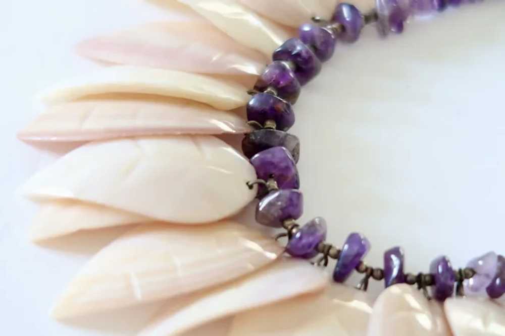 Vintage Stunning Amethyst Shell Necklace on Sterl… - image 12