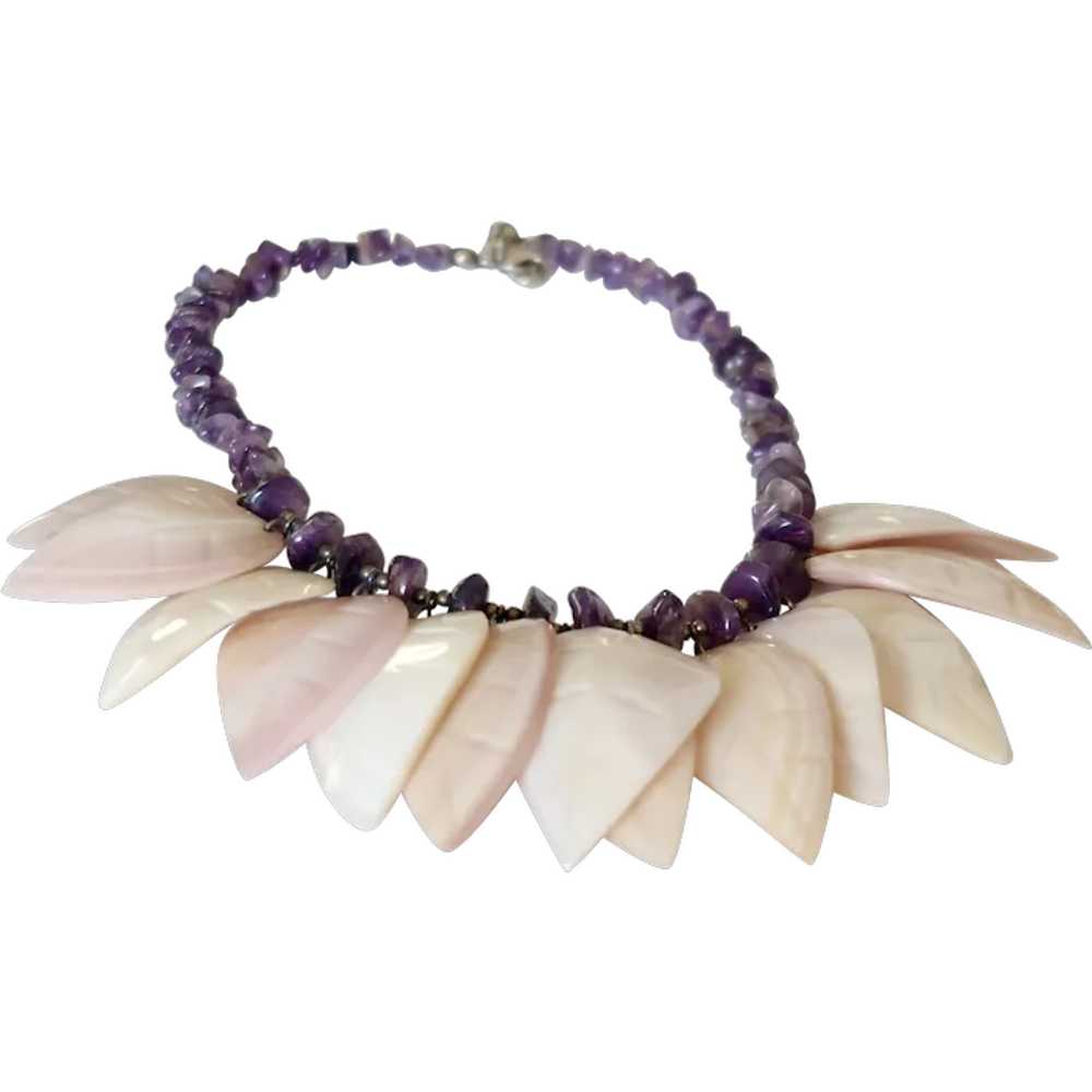 Vintage Stunning Amethyst Shell Necklace on Sterl… - image 1