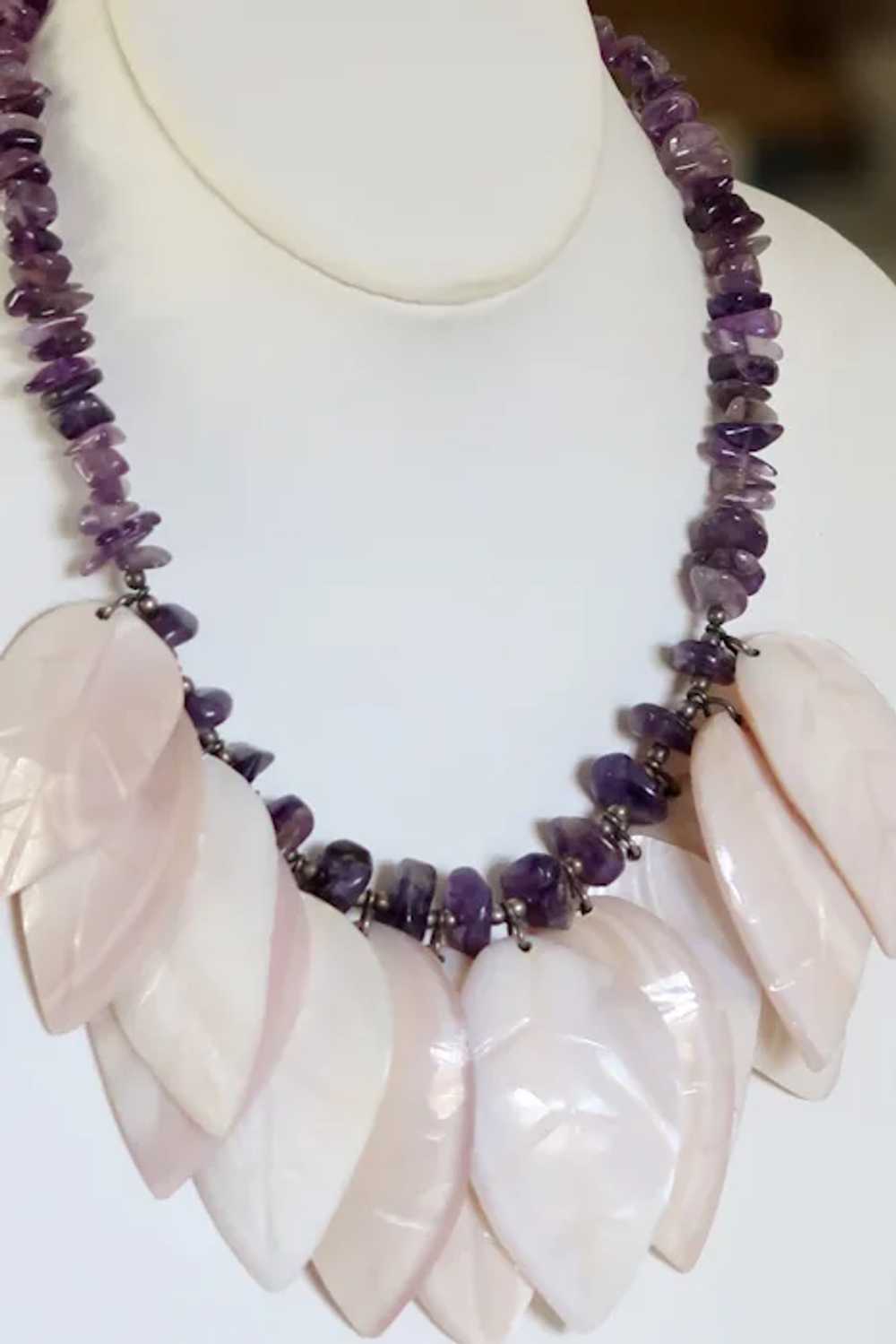 Vintage Stunning Amethyst Shell Necklace on Sterl… - image 2