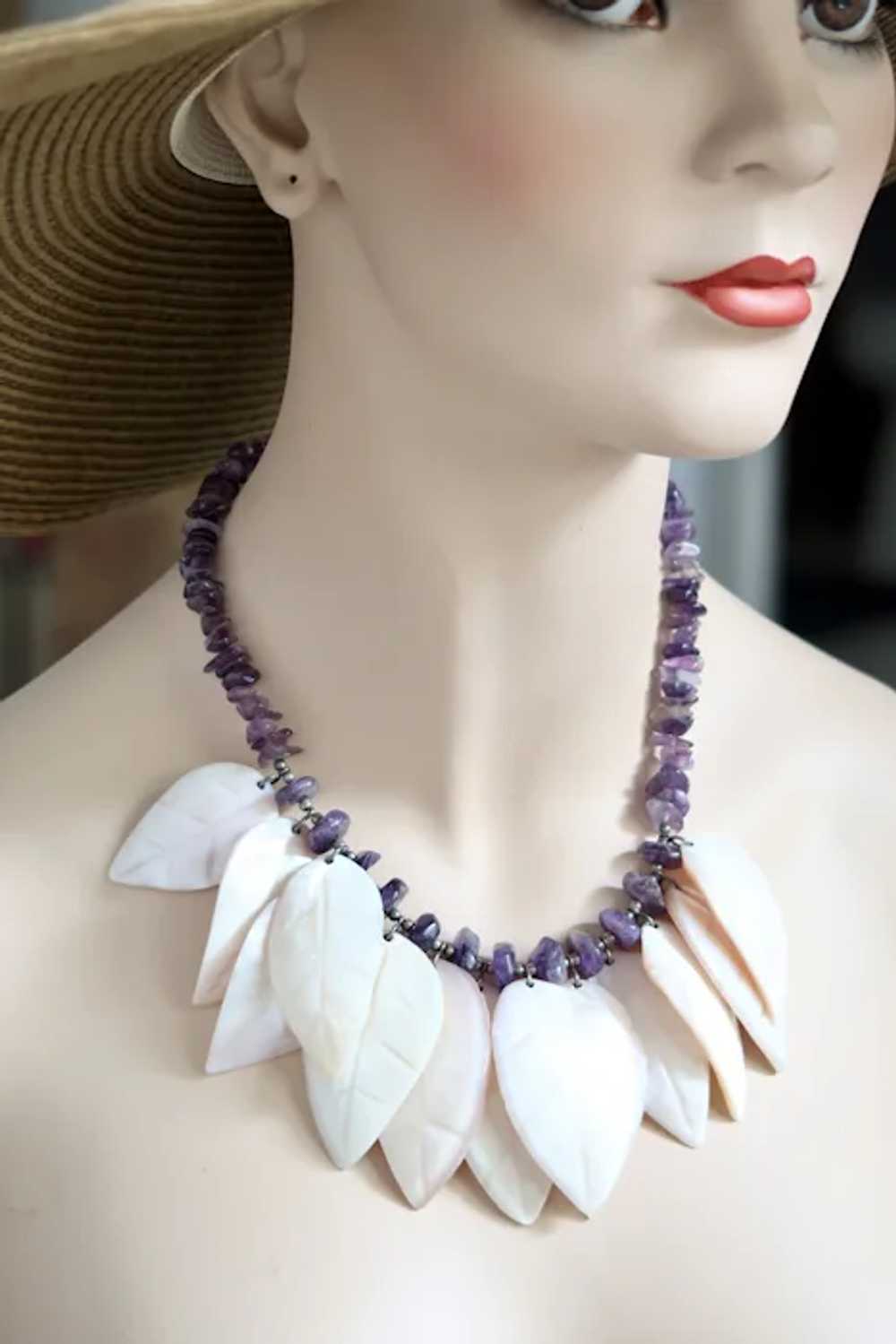 Vintage Stunning Amethyst Shell Necklace on Sterl… - image 3