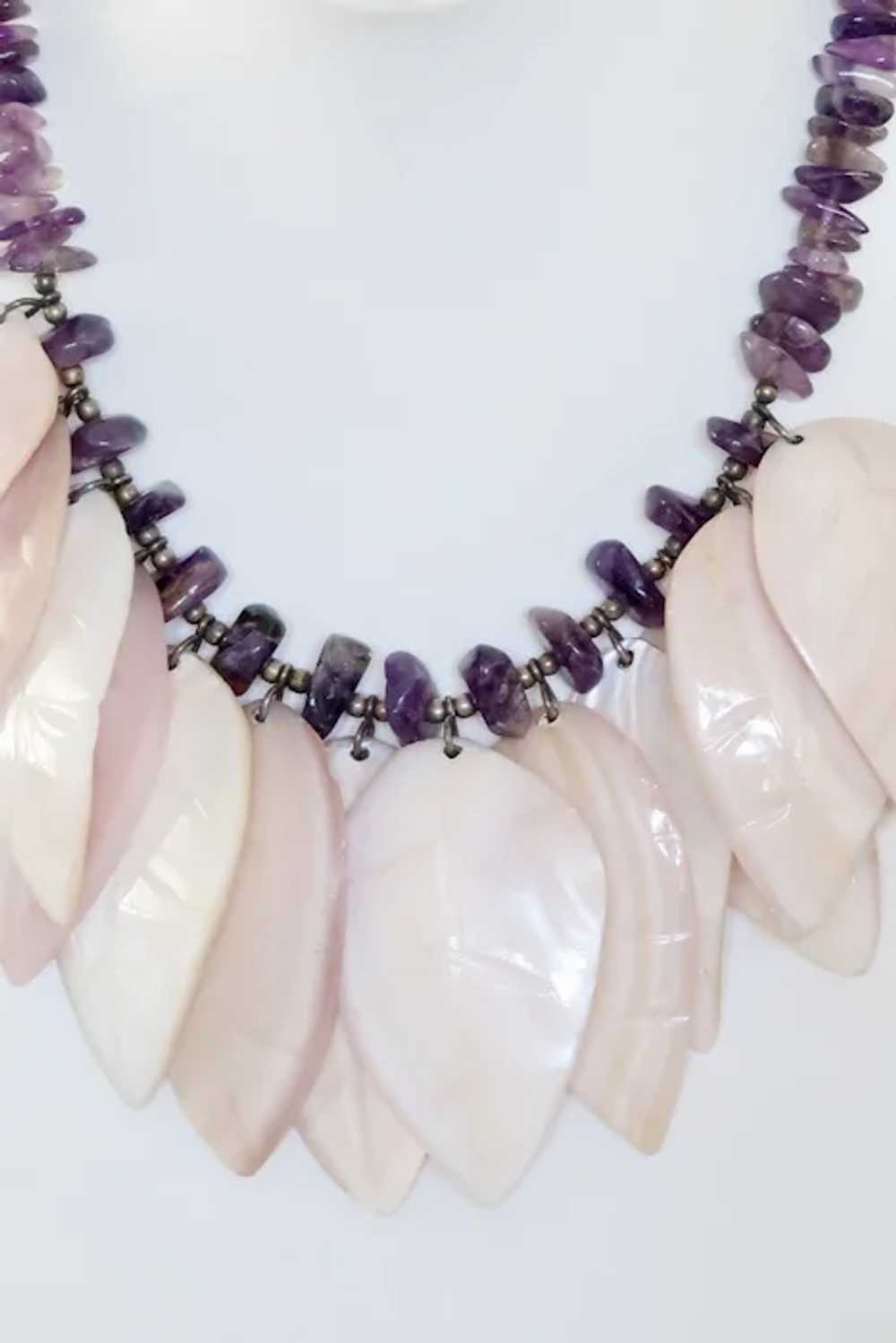 Vintage Stunning Amethyst Shell Necklace on Sterl… - image 4